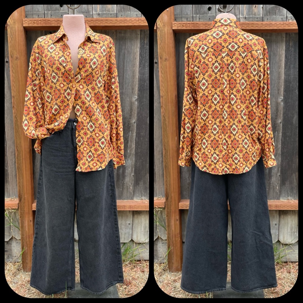 90s Vintage WESTBOUND CASUAL Tribal Patterned Blouse Oversized Medium